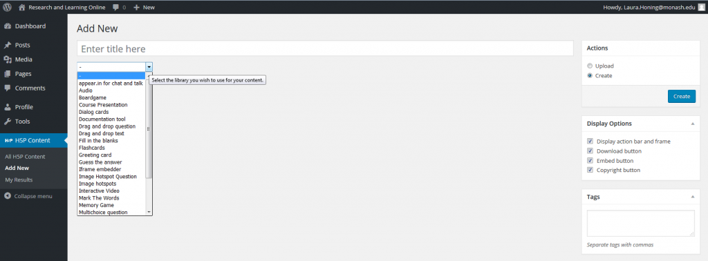 H5P wordpress add new select library